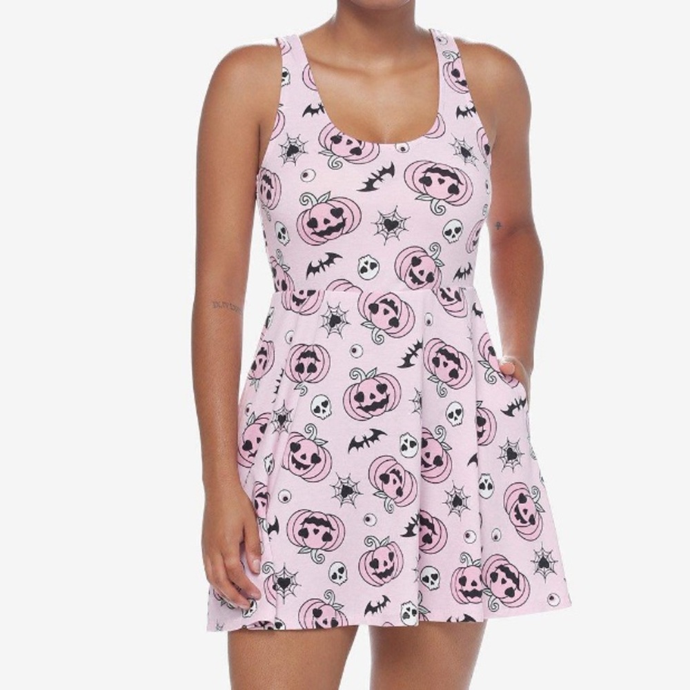 Sweet Society Kawaii‎ Pink Pumpkin Skull Dress Hot Topic Halloween Witchy